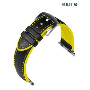 Eulit Hybrid Silikon-Leder Uhrenenband Modell Eutec-Waterproof-App schwarz-gelb 22 mm