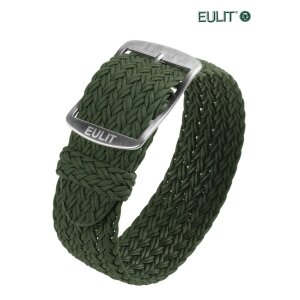 Eulit Perlon Durchzugs-Uhrenarmband Modell Atlantic-gebürstet oliv-grün 22 mm