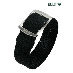 Eulit Perlon Durchzugs-Uhrenarmband Modell Baltic-gebürstet schwarz 18 mm
