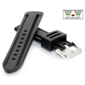 Easy-Klick Silikon Uhrenarmband  Modell Rosanna schwarz - schwarze Naht DS 20 mm