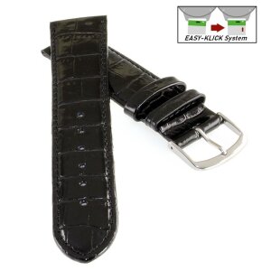 Easy-Klick Alligator Leder Uhrenarmband Modell Genf-71S XL-extralang schwarz 18 mm
