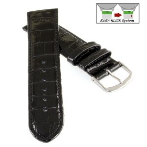 Easy-Klick Alligator Leder Uhrenarmband Modell Genf-71S XL-extralang schwarz 24 mm