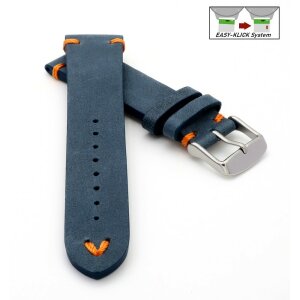 Easy-Klick Rindleder Uhrenarmband Modell Beluga-Gino blau-orange 24 mm