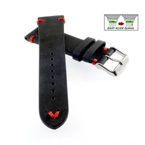 Easy-Klick Rindleder Uhrenarmband Modell Beluga-Pito-XS schwarz-rot 22 mm, Coke Farben