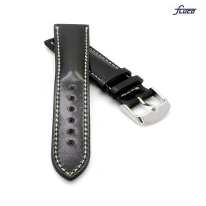 Fluco Uhrenarmband Shell Cordovan Modell Galopper-Chrono schwarz-WN 22 mm Handarbeit