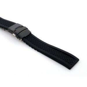 Silikon Uhrenarmband Modell Karoso-FS-P schwarz 22 mm, Faltschließe-Karo