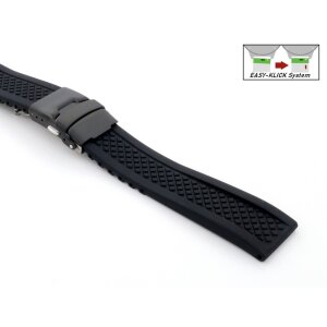 Easy-Klick Silikon Uhrenarmband Modell Karoso-FS-P schwarz 24 mm, Faltschließe-Karo