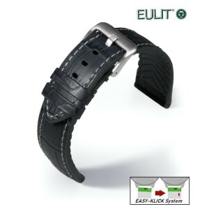 Eulit Easy-Klick Hybrid Silikon-Leder Uhrenarmband Modell Eutec-Belize schwarz 22 mm