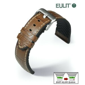Eulit Easy-Klick Hybrid Silikon-Leder Uhrenarmband Modell Eutec-Belize cognac 22 mm