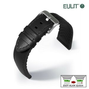 Eulit Easy-Klick Hybrid Silikon-Leder Uhrenarmband Modell Eutec-Waterproof schwarz 22 mm