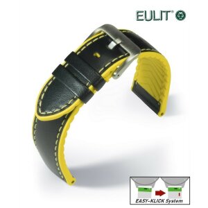 Eulit Easy-Klick Hybrid Silikon-Leder Uhrenarmband Modell Eutec-Waterproof schwarz-gelb 22 mm