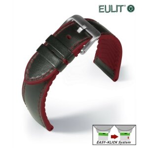 Eulit Easy-Klick Hybrid Silikon-Leder Uhrenarmband Modell Eutec-Waterproof schwarz-rot 22 mm