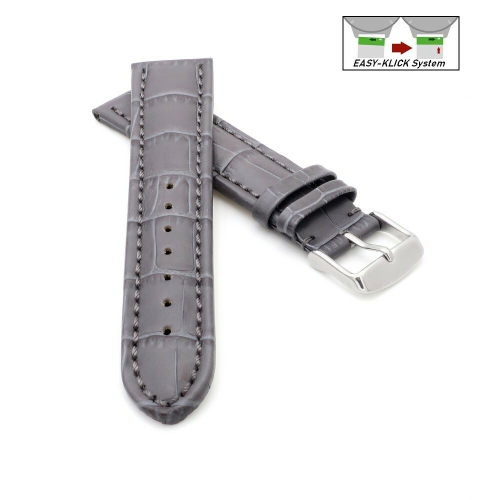 Easy-Klick Alligator Uhrenarmband Modell Louisiana-XL grau-TiT 24 mm,