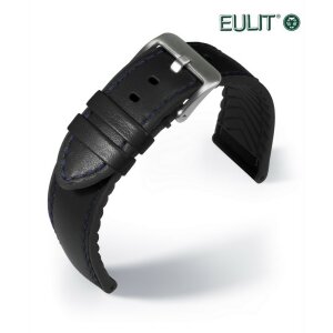 Eulit Hybrid Silikon-Leder Uhrenarmband Modell Eutec-Waterproof schwarz-blau 24 mm