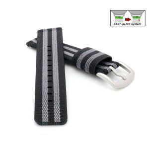Elastic Easy-Klick Textil Uhrenarmband Modell Doubleflex-S schwarz-grau 22 mm