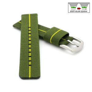 Elastic Easy-Klick Textil Uhrenarmband Modell Doubleflex-S grün-gelb 22 mm