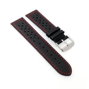 Französisches Softlederband Modell Sportiva schwarz-rot 18 mm-gelocht