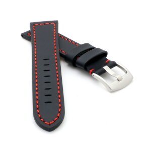 Kalbsleder Flieger Uhrenarmband Modell Belgrad  schwarz-rot 18 mm