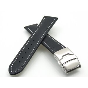 Französisches Kalbsleder Uhrenarmband Modell Basel-FS schwarz-WN 22 mm