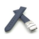 Franz&ouml;sisches Kalbsleder Uhrenarmband Modell Basel-FS blau-TiT 18 mm
