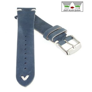 Feines Easy-Klick  Velours-Leder Uhrenarmband Modell Rolly blau 20/16 mm