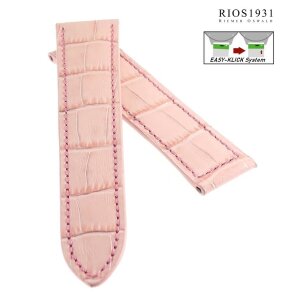 Easy-Klick Alligator Ersatz-Uhrenarmband für Cartier Tank rosa 18/16 mm für Faltschließe, Herrenlänge