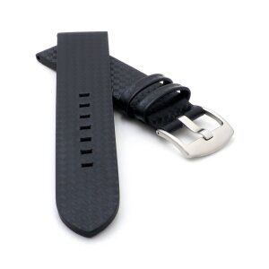 Carbon-Style Leder Uhrenband Modell Carbon-619C schwarz wasserfest 22 mm