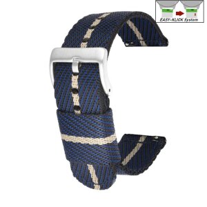 Easy-Klick Canvas-Nylon Textil Uhrenarmband Modell Punch blau-beige 20 mm