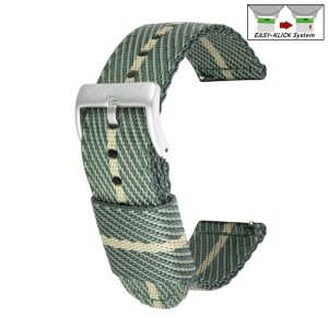 Easy-Klick Canvas-Nylon Textil Uhrenarmband Modell Punch grün-beige 20 mm