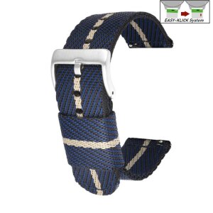 Easy-Klick Canvas-Nylon Textil Uhrenarmband Modell Punch blau-beige 24 mm
