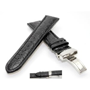 Kroko-Alligator Uhrenarmband Modell African-FS-S schwarz 18 mm, Faltschließe