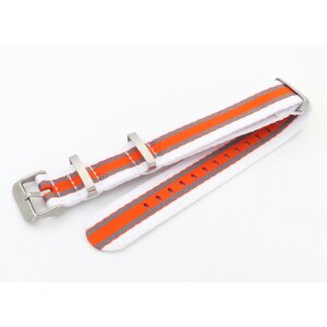 GEO-Straps Nato Nylon Uhrenarmband Modell Beat-S weiß-grau-orange 20 mm