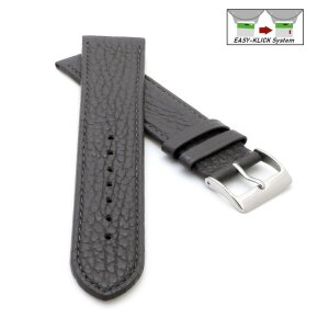 Feines flaches Easy-Klick Kalbsleder Uhrenarmband Modell Kuba-XL dunkel-grau 20 mm