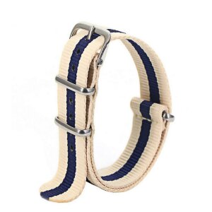 Nato-Nylon Durchzugs-Uhrenarmband Modell Textec beige-blau 20 mm Nato Strap
