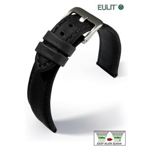 EULIT Easy-Klick Rindleder Uhrenarmband Modell Montreal wasserfest schwarz 22 mm