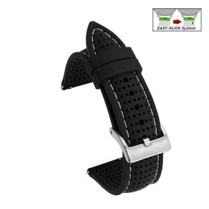 Easy-Klick Premium Silikon Uhrenarmband Modell Capri schwarz-weiß 22 mm