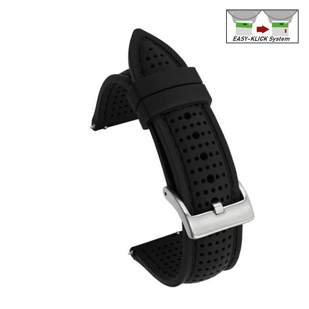 Easy-Klick Premium Silikon Uhrenarmband Modell Capri schwarz-schwarz 24 mm 