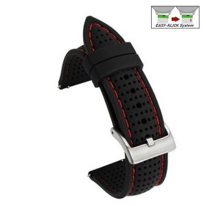 Easy-Klick Premium Silikon Uhrenarmband Modell Capri schwarz-rot 24 mm