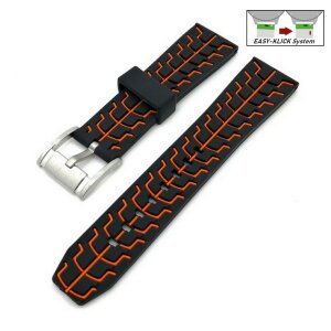 Premium Easy-Klick Rallye Silikon Uhrenarmband Modell Katar schwarz-orange 24 mm