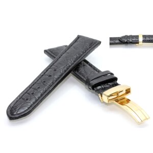 Kroko-Alligator Uhrenarmband Modell African-FS schwarz 22 mm, Faltschließe