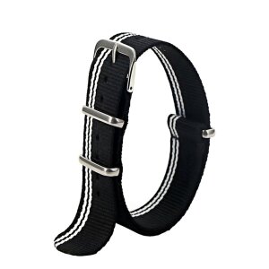Nato-Nylon Durchzugs-Uhrenarmband Modell Textec schwarz-weiß 20 mm Nato Strap