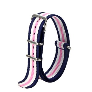 Nato-Nylon Durchzugs-Uhrenarmband Modell Textec blau-weiß-rosa 18 mm Nato Strap