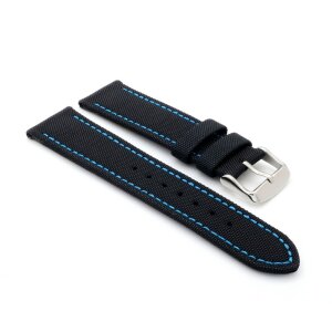 Easy-Klick Canvas-Nylon Textil Uhrenarmband Modell Oxfort schwarz-blau 22 mm, wasserfest