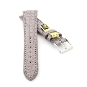 Fluco Limited-Edition echt Krokodil Uhrenarmband Modell Burma hell-grau 19 mm