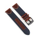 Canvas-Nylon-Leder Textil Uhrenarmband Modell Alabama blau-braun 22 mm