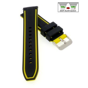 Easy-Klick Premium Silikon Uhrenarmband Modell Yachting schwarz-gelb 22 mm