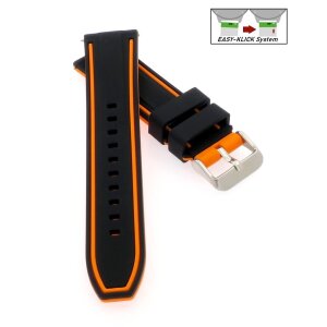 Easy-Klick Premium Silikon Uhrenarmband Modell Yachting schwarz-orange 24 mm