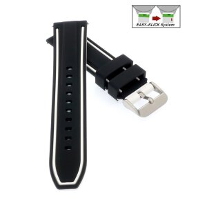 Easy-Klick Premium Silikon Uhrenarmband Modell Yachting schwarz-weiß 26 mm