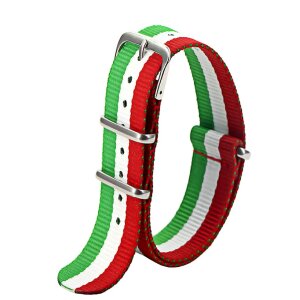 Nato-Nylon Durchzugs-Uhrenarmband Modell Textec rot-weiß-grün 22 mm Nato Strap