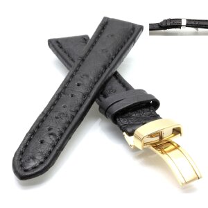 Echt Strauß Uhrenband Modell Liberty-FS schwarz 18 mm Faltschließe